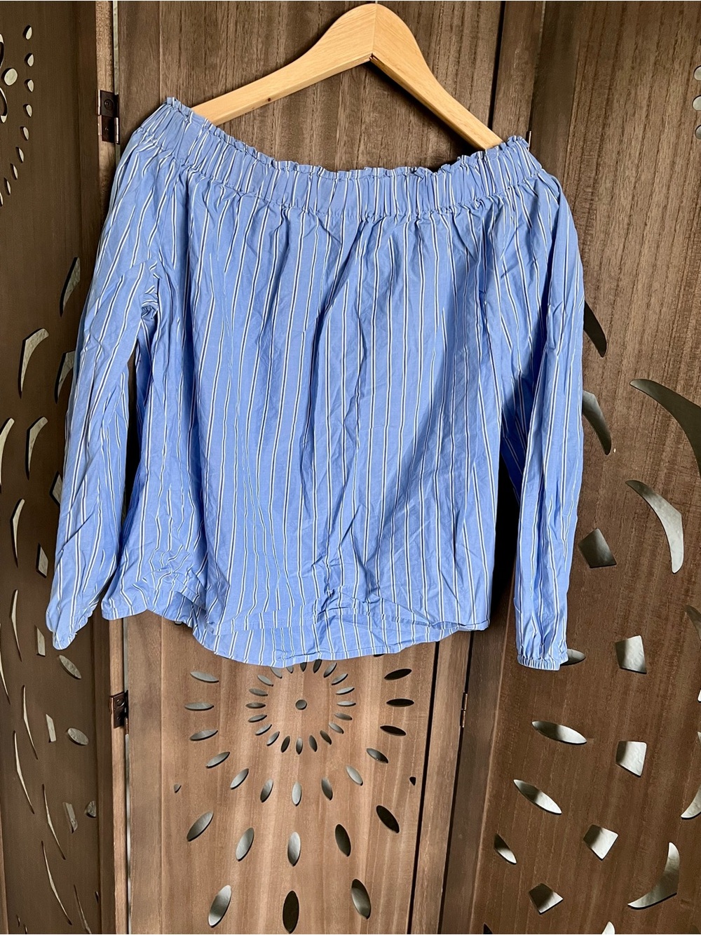 GAP Light Blue Pinstripe Off-Shoulder Blouse